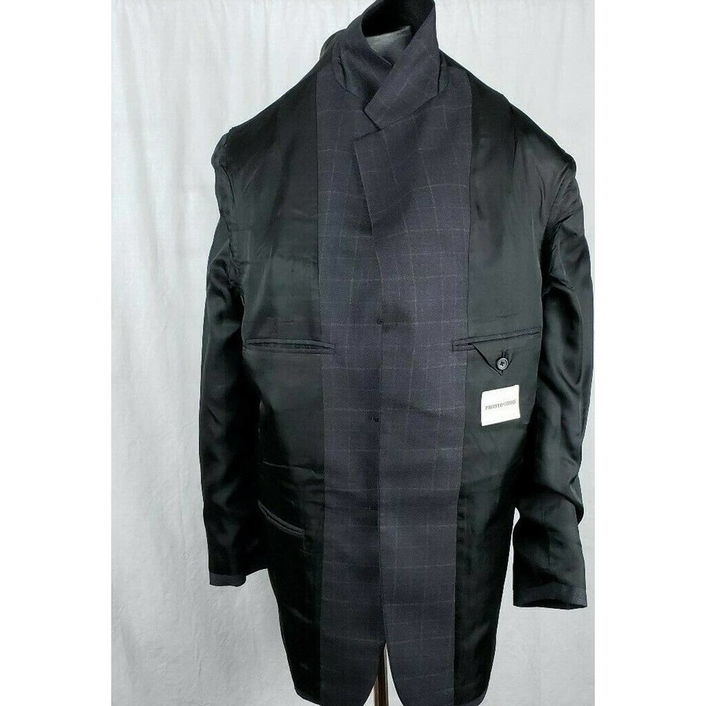 Pronto Uomo Sport Coat Gray Windowpane Check Jacket Mens 43R 100% Wool - Picture 8 of 10